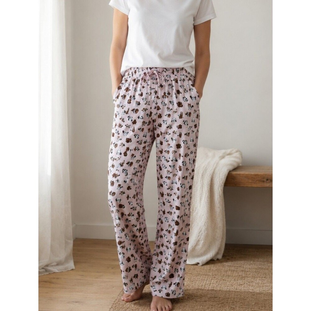 Pink Ellen DeGeneres Love Dog Pajama Pants Large Elastic Waist Pull On Stretch